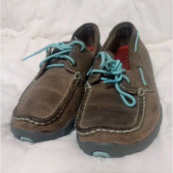 Twisted X Moc Driving Boat Shoe WDM0098 Womens 6.5 M Gray Leather Turquoise Lace - Picture 6 of 8